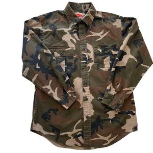 VTG Winchester Camo Shirt Mens M Button Down Flap Pockets Grunge Outdoors Army